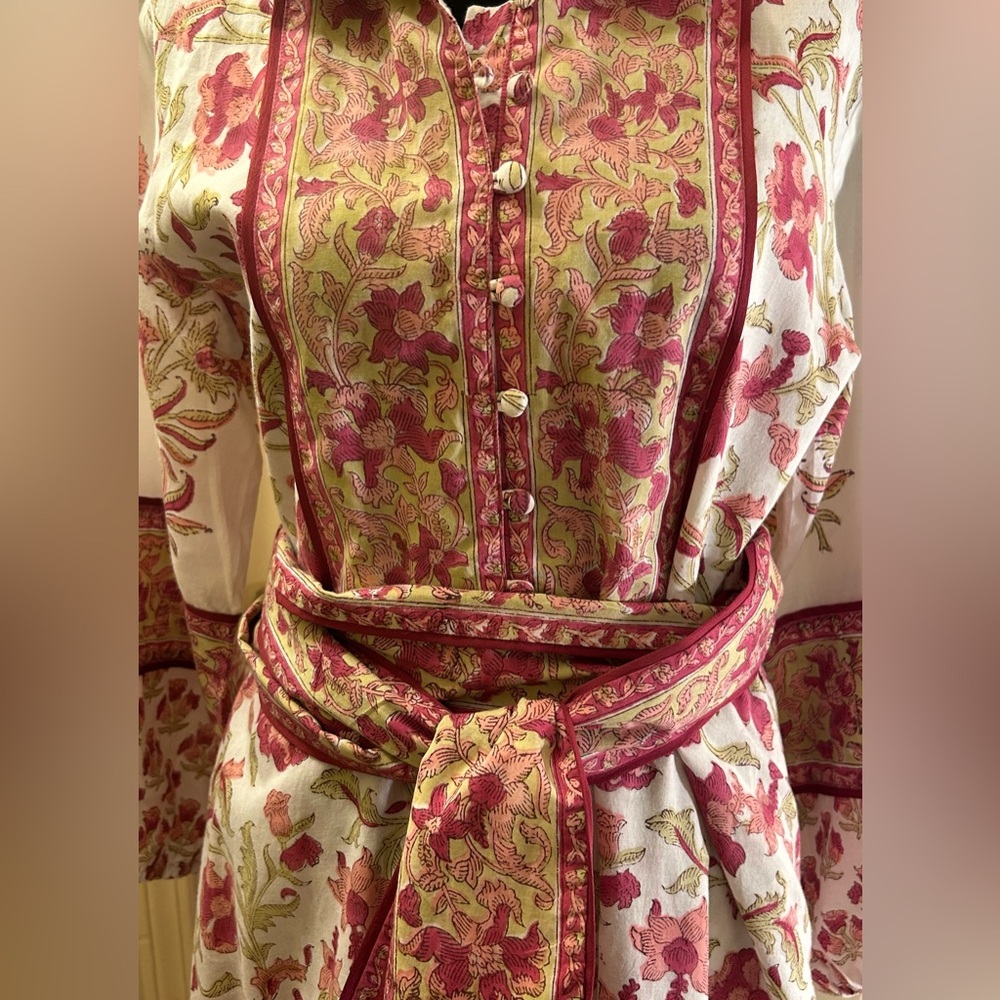 Anthropologie Sue Sartor Vintage Poppy Floral Bohemian Dress with Pink Accents - Picture 7 of 9